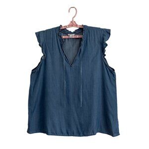 Tommy Hilfiger Womens Blue Sleeveless Ruffle Trim Lyocell Blouse XXL Beachy